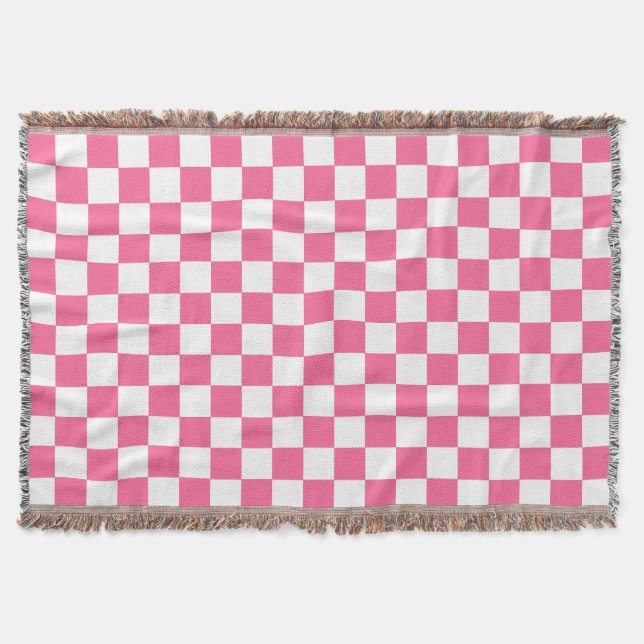 Pink White Chequered Check Pattern Throw Blanket (Front)