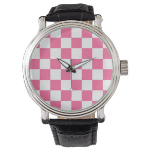Pink White Chequered Check Pattern Watch
