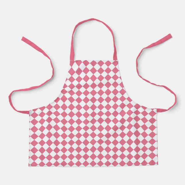 Pink White Chequered Diamond Pattern Apron (Front)