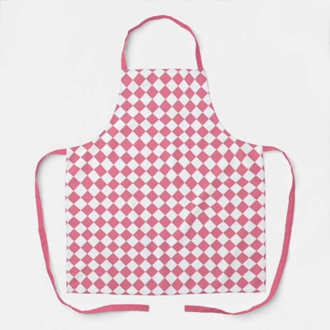 Pink White Chequered Diamond Pattern Apron (Front)