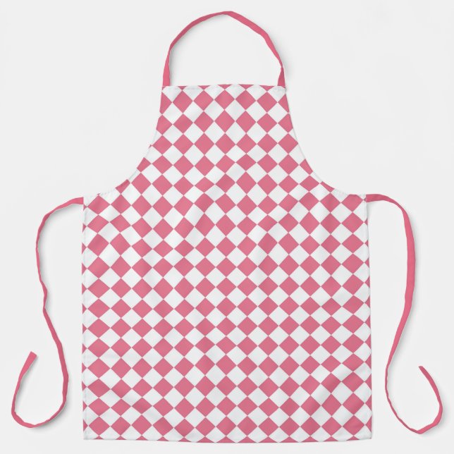 Pink White Chequered Diamond Pattern Apron (Front)