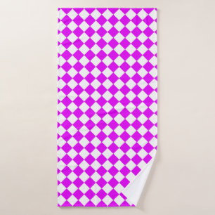 Pink White Chequered Diamond Pattern Bath Towel