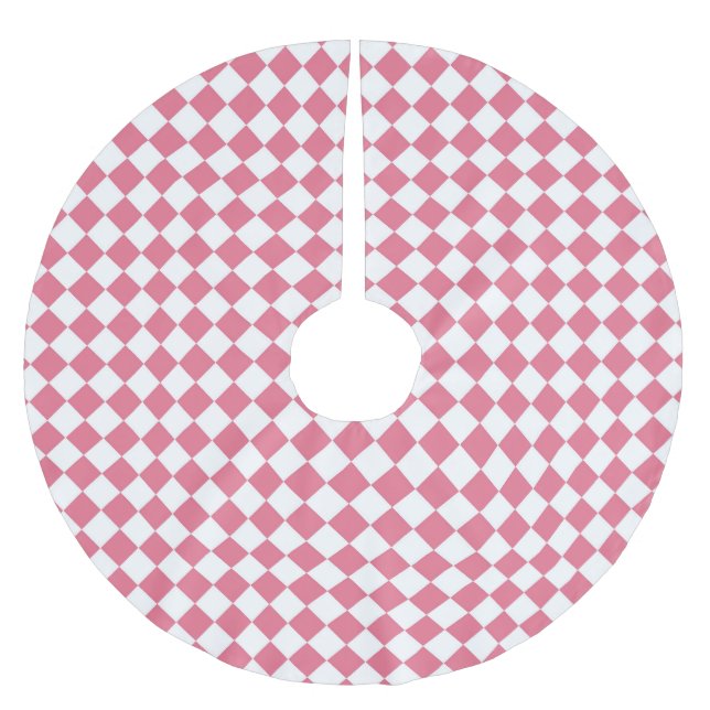 Pink White Chequered Diamond Pattern Brushed Polyester Tree Skirt (Front)