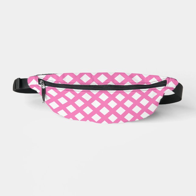 Pink White Chequered Diamond Pattern Bum Bags (Front)
