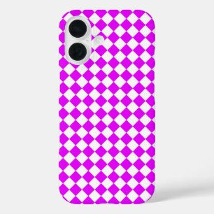 Pink White Chequered Diamond Pattern iPhone 16 Case