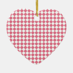 Pink White Chequered Diamond Pattern Ceramic Ornament