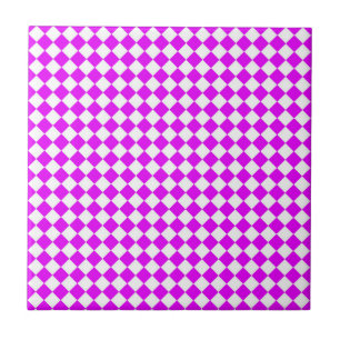 Pink White Chequered Diamond Pattern Ceramic Tile