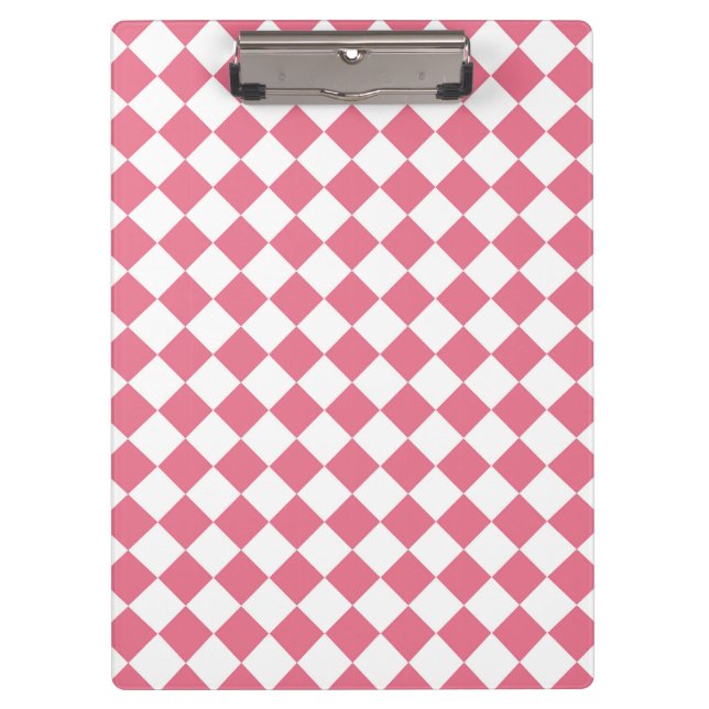 Pink White Chequered Diamond Pattern Clipboard (Front)
