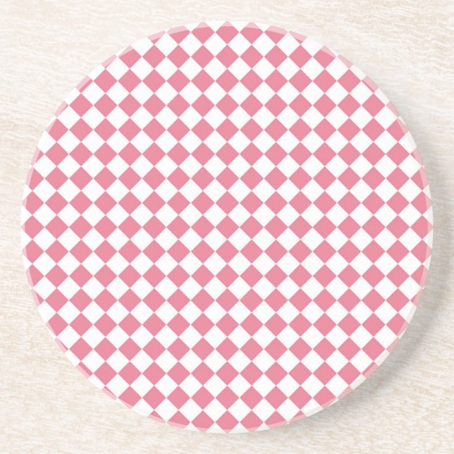Pink White Chequered Diamond Pattern Coaster (Front)