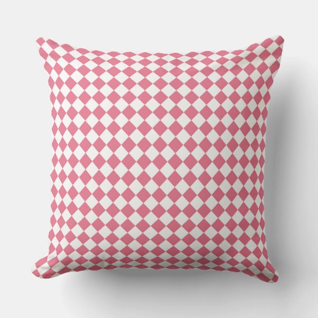 Pink White Chequered Diamond Pattern Cushion (Front)