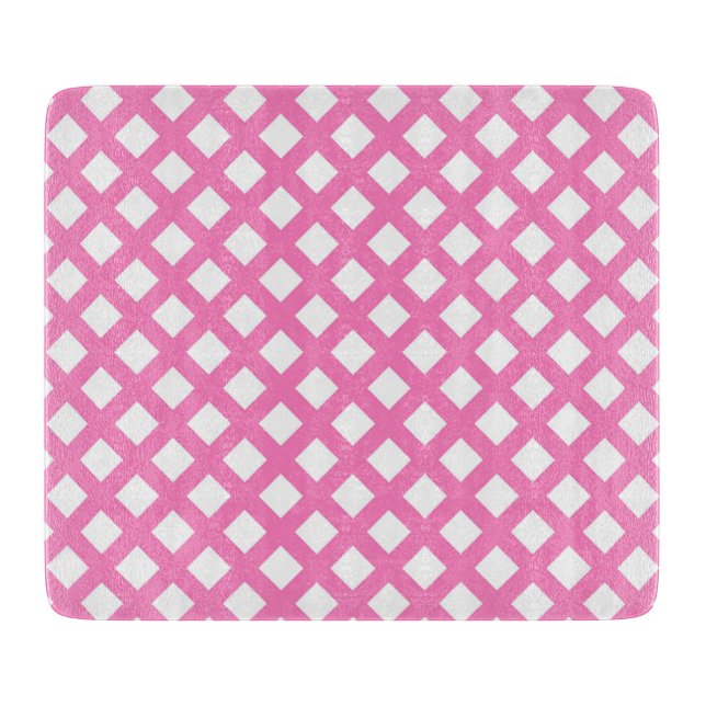 Pink White Chequered Diamond Pattern Cutting Board (Front)