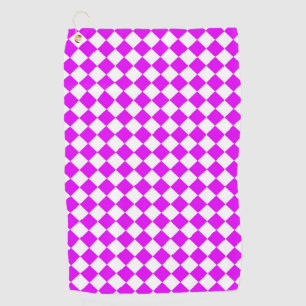 Pink White Chequered Diamond Pattern Golf Towel