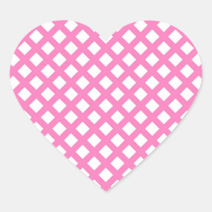 Pink White Chequered Diamond Pattern Heart Sticker