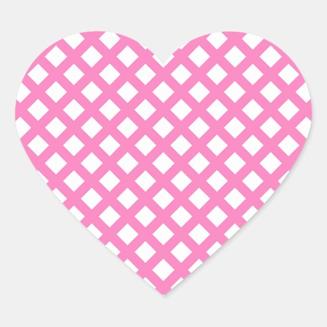 Pink White Chequered Diamond Pattern Heart Sticker (Front)
