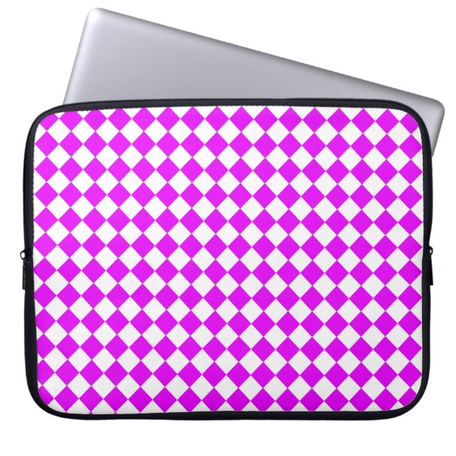 Pink White Chequered Diamond Pattern Laptop Sleeve (Front)