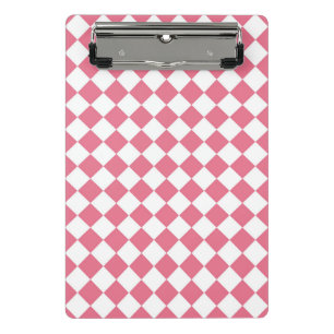 Pink White Chequered Diamond Pattern Mini Clipboard