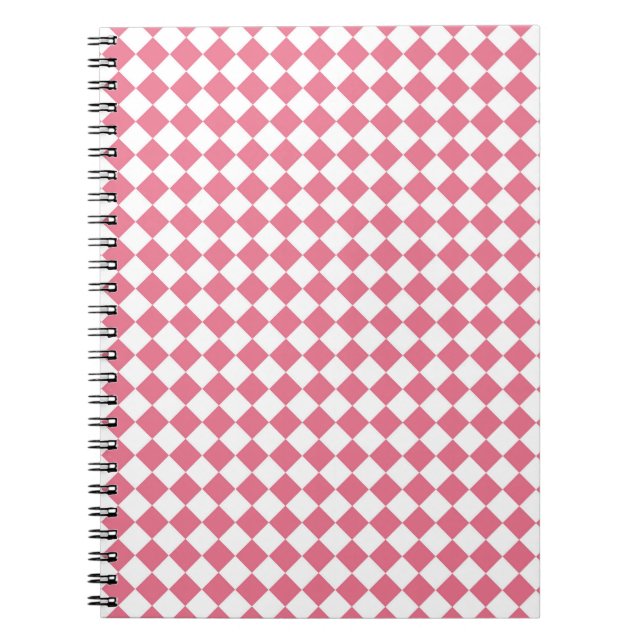 Pink White Chequered Diamond Pattern Notebook (Front)