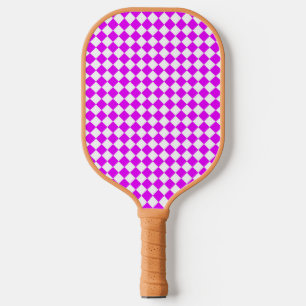Pink White Chequered Diamond Pattern Pickleball Paddle