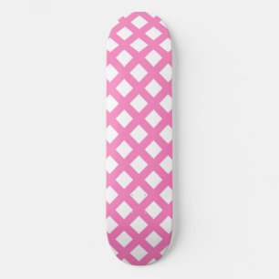 Pink White Chequered Diamond Pattern Skateboard
