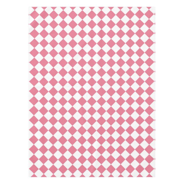 Pink White Chequered Diamond Pattern Tablecloth (Front)