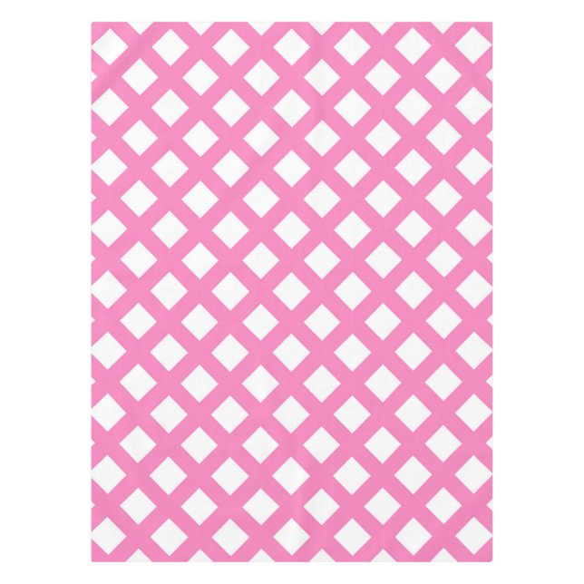 Pink White Chequered Diamond Pattern Tablecloth (Front)
