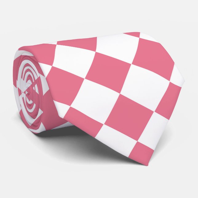 Pink White Chequered Diamond Pattern Tie (Rolled)