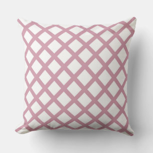 Pink White Chequered Diamond Stripes Pattern Cushion