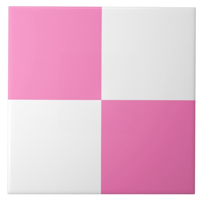 Pink White Chequered Pattern Ceramic Tile (Front)