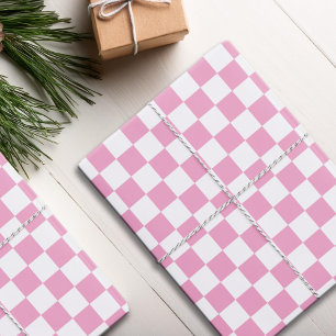Pink White Chequered Pattern Wrapping Paper Sheet