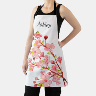Pink White Cherry Blossom Flowers Chic Apron