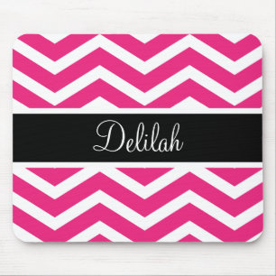 Pink White Chevron Black Name Mouse Pad