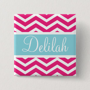 Pink White Chevron Blue Custom Name 15 Cm Square Badge