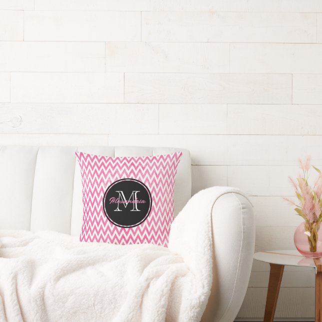 Pink White Chevron Monogram Cushion (Couch)