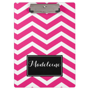 Pink White Chevron Name Zig Zag Clipboard