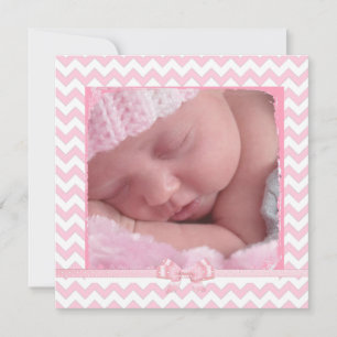 Pink & White Chevron Striped Birthday Announcement