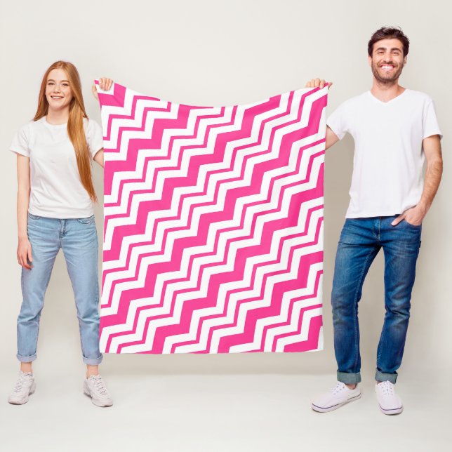 Pink White Chevron Zigzag Pattern Design  Fleece Blanket (In Situ)