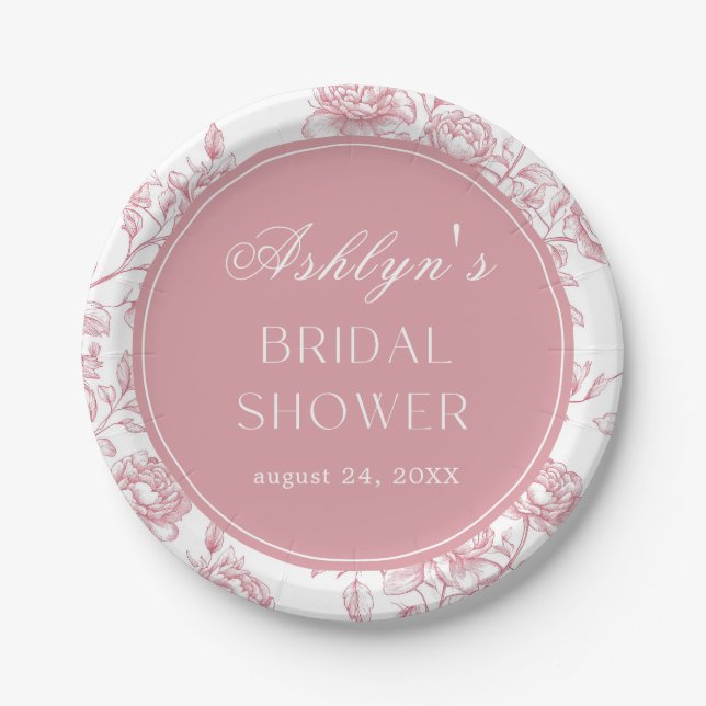 Pink White Chinoiserie Bridal Shower Paper Plates (Front)