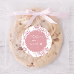 Pink White Chinoiserie Bridal Shower Round Sticker