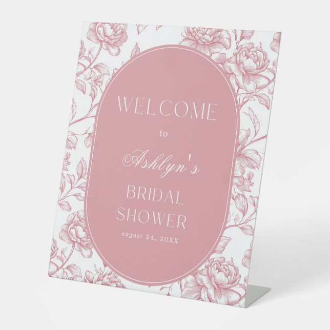 Pink White Chinoiserie Bridal Shower Welcome Sign (Front)