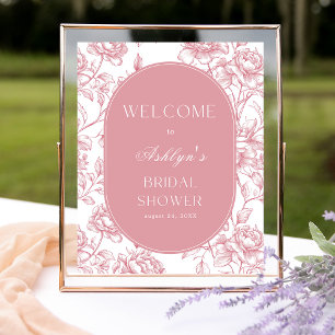 Pink White Chinoiserie Bridal Shower Welcome Sign