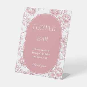 Pink White Chinoiserie Flower Bar Table Sign
