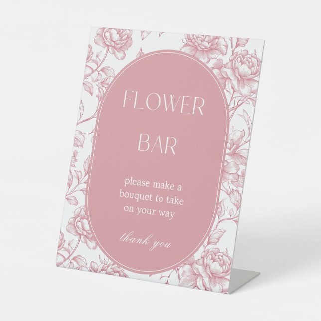 Pink White Chinoiserie Flower Bar Table Sign (Front)