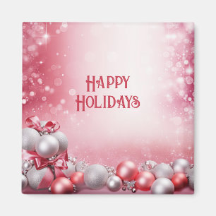 Pink White Christmas Balls Holiday Magnet