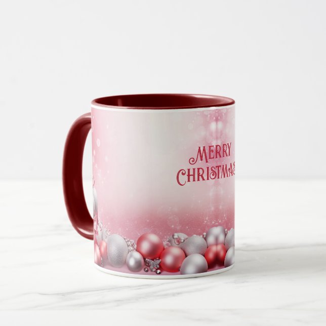 Pink White Christmas Balls Holiday Mug (Front Left)