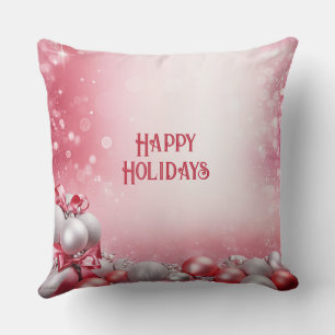 Pink White Christmas Balls Holiday Throw Pillow