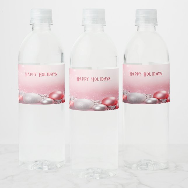 Pink White Christmas Balls Holiday Water Bottle Label (Bottles)