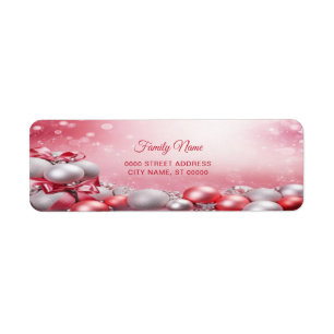 Pink White Christmas Balls Return Address Label