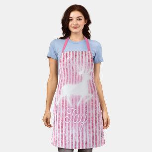 Pink & White Christmas Joy Reindeer Apron