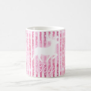 Pink & White Christmas Joy Reindeer Coffee Mug