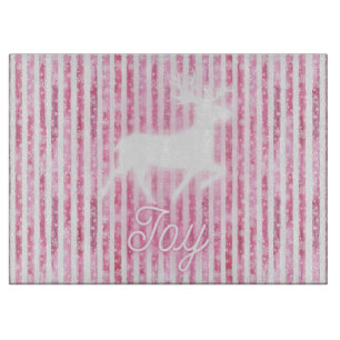 Pink & White Christmas Joy Reindeer Cutting Board